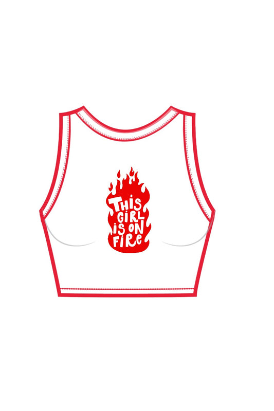 ‘GIRL ON FIRE’ SLEEVELESS CROP TOP